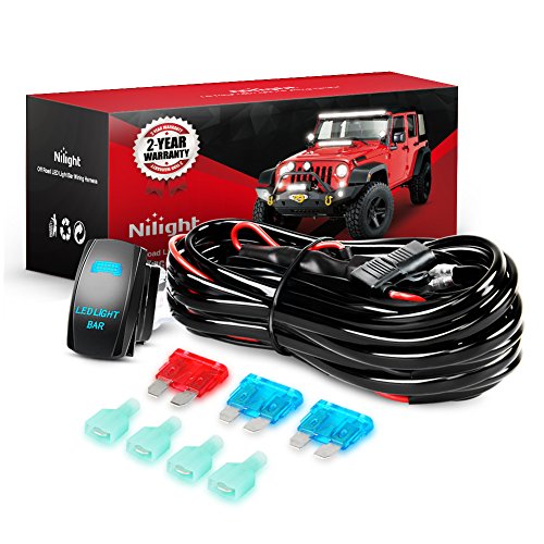 Nilight 10011W 16AWG Wiring Harness Kit-2 Leads LED Light Bar 12V On/Off 5 Pin Rocker Switch Power Relay Blade Fuse for Jeep Boat Trucks, 2 Years Warranty