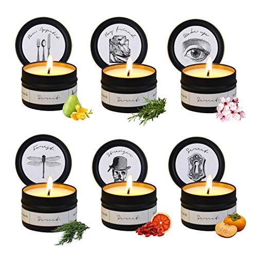 Scented Candles Gifts Set for Women, Aromatherapy Candle Stress Relief Relaxation 100% Pure Natural Soy Wax - English Pear & Freesia, Lavender, Rosemary, Spring (6 Packs)