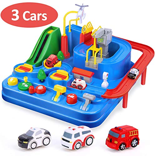 CubicFun Race Tracks for Boys Car Adventure Toys for 3 4 5 6 7 8 Year Old Boys Girls, City Rescue Preschool Educational Toy Vehicle Puzzle Car Track Playsets for Toddlers, Kids Toys Age 3+