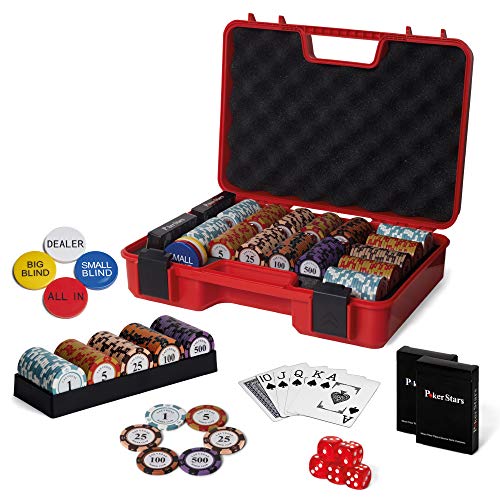 RUNIC Exclusive Poker Set 300 pcs, 14 Gram Clay Poker Chips for Texas Holdem, Black Jack, Casino Chips Grade, Features a Tasteful Shock Resistant Poker Case