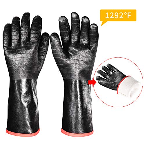 iHarbort long Protective Grill Gloves, 1 Pair, 1292℉ Heat Resistant BBQ Oven Gloves, Fire&Oil Resistant Waterproof Kitchen Mitts Potholders For Cooking, Grill, Barbecue, Frying, Baking, 14 Inch / 35cm