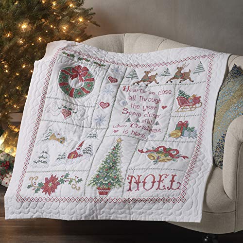 Bucilla Christmas Sampler Stamped Cross Stitch Quilt Kit