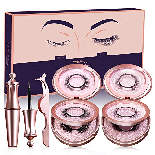 4 Pairs Reusable Magnetic Eyelash and Eyeliner Kit, Upgraded 3D Magnetic Eyelashes Kit With Mirror and Tweezers Inside, Best Magnetic Eyeliner and Magnetic Eyelash Kit - No Glue Needed