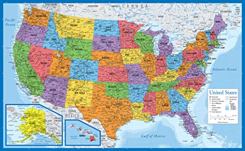 Laminated USA Map - 18' x 29' - Wall Chart Map of The United States of America - Made in The USA - Updated for 2020 (Laminated, 18' x 29')
