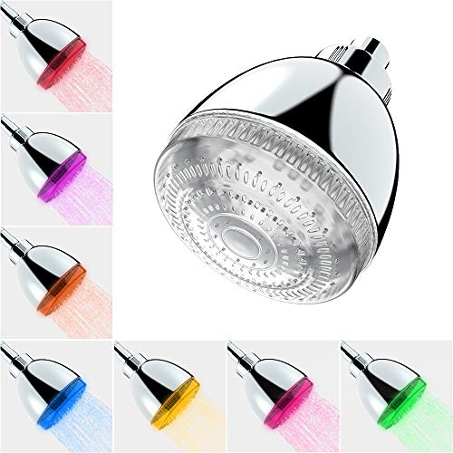 Milky House LED Shower Head, 7 Color Flash Light Automatically Changing LED Fixed ShowerHead for Bathroom