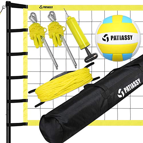 Patiassy Portable Volleyball Net Set System - Quick & Easy Setup Adjustable Height Steel Poles, PU Volleyball with Pump and Carrying Bag for Outdoor Beach Backyard
