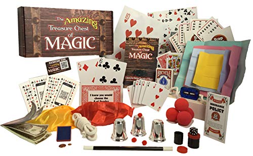 The Amazing Treasure Chest of Magic - Magic Kit with Magic Cards, Coins, Balls, Color Changing Scarves, Rising Wand and More - Complete Course with Video Lessons