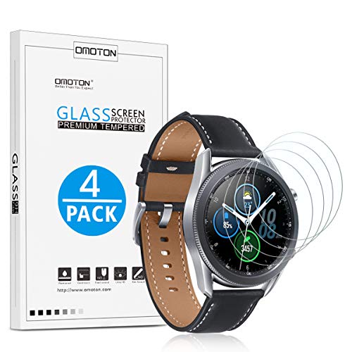 [4 Pack] OMOTON Screen Protector for Samsung Galaxy Watch 3 45mm - Tempered Glass/Bubble Free/Scratch Resistant