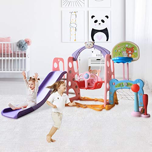 Kids Slide, Sturdy Toddler Climber Freestanding Slider Play Set, Playground Equipment Set Climber for Indoor Outdoors Use, Children Toy with Basketball Hoop for Outside Games