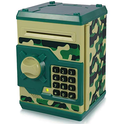 Yoego Kids Money Bank, Electronic Piggy Banks, Great Gift Toy for Kids Children, Auto Scroll Paper Money Saving Box Password Coin Bank,Perfect Toy Gifts for Boys Girls (Green Camo)