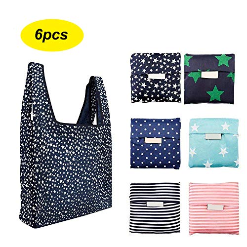6 Pack Reusable Shopping Grocery Bags Foldable, Washable Grocery Tote with Pouch, 35LB Weight Capacity, Heavy Duty Shopping Tote Bag, Eco-Friendly Purse Bag Fits in Pocket Waterproof & Lightweight
