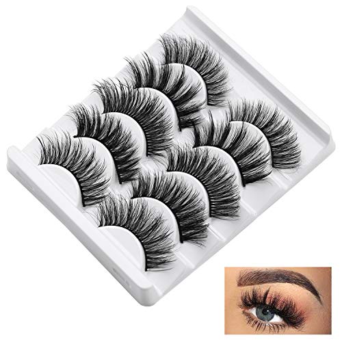 False Eyelashes Set 5 Pairs Styles, Fluffy 3D Eyelash Reusable, Mink Lashes Natural Look, Lashes for Women Handmade