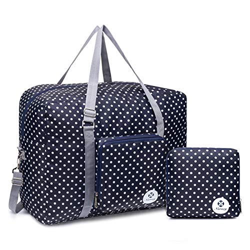 For Airlines Foldable Travel Duffel Bag Tote Carry on Luggage Sport Duffle Weekender Overnight for Women and Girls (Polka Dot-1109)