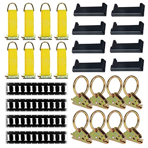 E-Track Tie-Down KIT! 4 Powder-Coated 5' Horizontal E Track Rails, 8 End Caps, 8 Rope Tie-Offs, 8 O Rings | Trailer Accessories, Cargo Securement