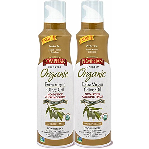Pompeian Organic Extra Virgin Olive Oil Non-Stick Cooking Spray - No Propellants, Eco Friendly, 2 pack