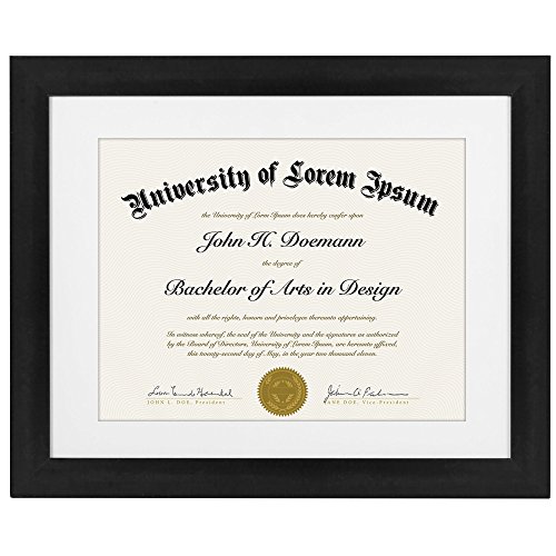 Americanflat 11x14 Black Diploma Frame | Displays 8.5x11 Diplomas with Mat or 11x14 Inch Without Mat. Shatter-Resistant Glass. Hanging Hardware Included!