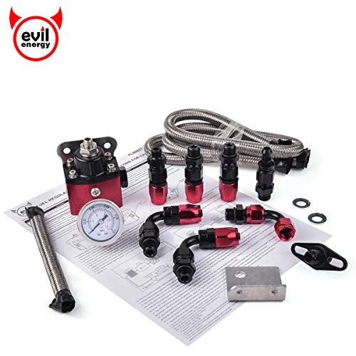 EVIL ENERGY 0-15psi Adjustable Carburetor Fuel Pressure Regulator Kit Universal with Pressure Gauge and 6AN ORB Adapter Aluminium Black&Red