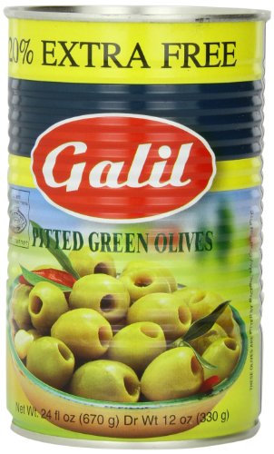 Galil Green Pitted Olive + 20% Extra Value Size, 24-Ounce Cans (Pack of 6)