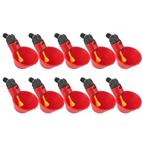 HEEPDD 10Pcs Automatic Chicken Drinkers Waterers Poultry Watering Cups Bowls Drinking Dispenser Red Plastic Backyards Flock Duck Bird Water Feeder for Pigeons Quail Hen Turkeys Geese