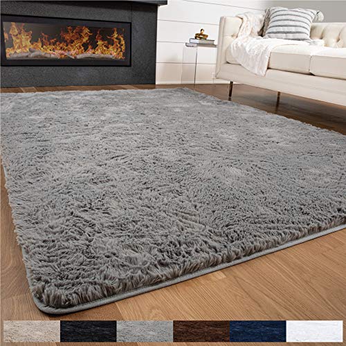 Gorilla Grip Original Premium Fluffy Area Rug, 5x7 Feet, Super Soft High Pile Shag Carpet, Washer and Dryer Safe, Modern Rugs for Floor, Luxury Carpets for Home, Nursery, Bed and Living Room, Gray