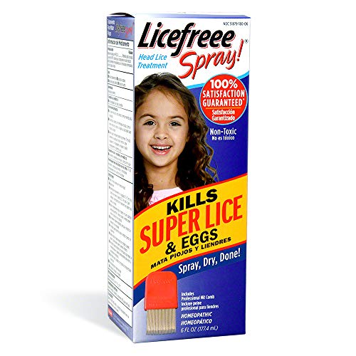 Licefreee Spray Head Lice Spray - Super Lice Treatment for Kids and Adults - Kills Lice and Eggs on Contact - Includes Professional Metal Nit and Lice Comb - 6 Oz