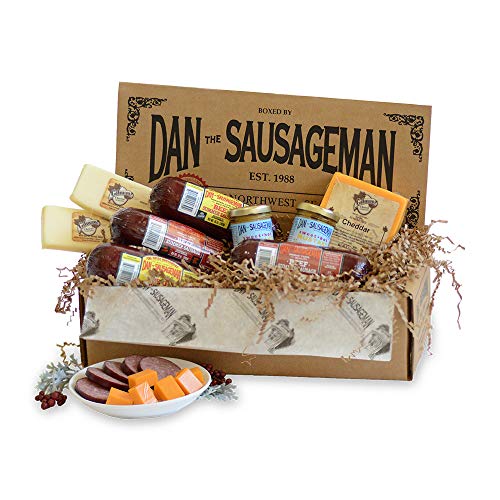 Dan the Sausageman's Olympus Gourmet Gift Basket- Featuring Wisconsin Swiss and Cheddar Cheeses, Smoked Summer Sausages, and Sweet Hot Mustard