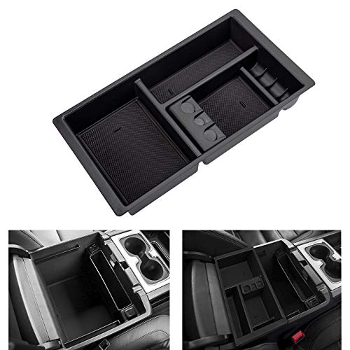 AORRO Center Console Organizer for Chevy/Chevrolet Tahoe Suburban Silverado GMC Sierra Yukon 2015-2018 ABS Tray Armrest Box Secondary Storage Full Console w/Bucket Seats ONLY (Black)