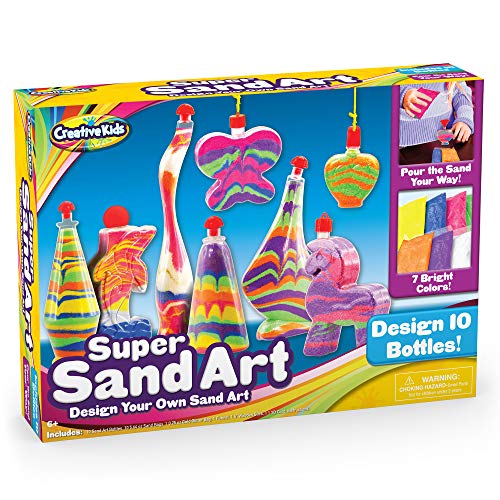 Creative Kids DIY Super Sand Art and Crafts Activity Kit for Kids – Create Your Own Crafts – 10 x Sand Art Bottles, 10 x Vibrant Colored Sand Bags & 1 x Glitter Bag – STEM Playset - Craft Gift for Boys & Girls 6 +