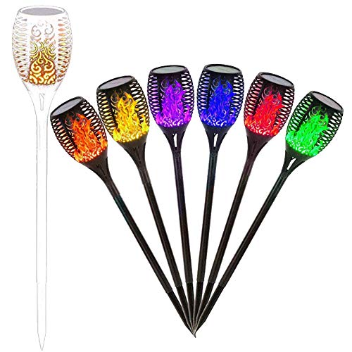96LED 7 Changing Colors Upgraded 43' Solar Outdoor Lights,Flickering Dancing Flames Lighting,with Auto On/Off Dusk to Dawn,for Christmas Lights Landscape Decoration Garden Driveway Lawn 6 Pack