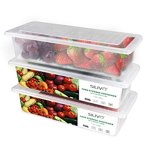 Food Storage Containers, 3 x 1.5L Fridge Organizer Case with Removable Drain Plate, Tray to Keep Fruits, Vegetables, Meat, Fish etc. Out of The Drippings