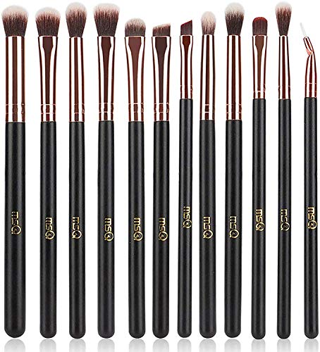 MSQ Eye Makeup Brushes 12pcs Rose Gold Eyeshadow Makeup Brushes Set with Soft Synthetic Hairs & Real Wood Handle for Eyeshadow, Eyebrow, Eyeliner, Blending - Rose Gold(without bag)