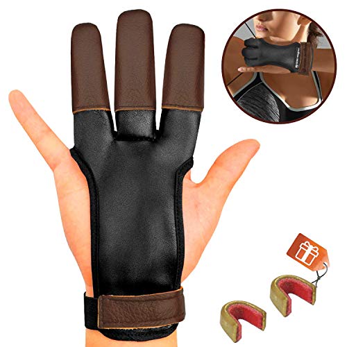 KESHES Archery Glove Finger Tab Accessories - Leather Gloves for Recurve & Compound Bow - Three Finger Guard for Men Women & Youth (X Large)