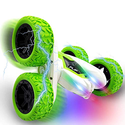 Tecesy Remote Control Car LED Headlights 4WD RC Stunt Car with Batteries, Double Sided Rotating Tumbling 360 Degree Flips High Speed Off Road Vehicles,Drift Stunt Rc Car Toy Gift for Kids Boys Girls