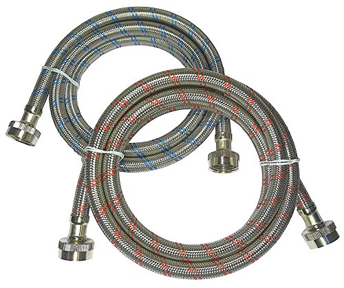 Premium Stainless Steel Washing Machine Hoses, 4 Ft Burst Proof (2 Pack) Red and Blue Striped Water Connection Inlet Supply Lines - Lead Free