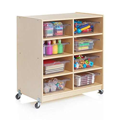 Guidecraft Wooden 8 Shelf STEM Storage Unit - Rolling Science, Art Storage Cubby and Organizer, Kids Classroom Furniture, School Supply