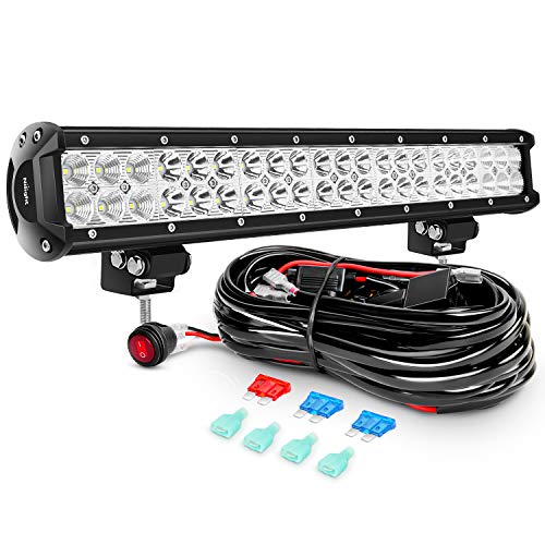 Nilight LED Light Bar 20Inch 126W Spot Flood Combo Led Off Road Lights with 16AWG Wiring Harness Kit-2 Lead, 2 Years Warranty