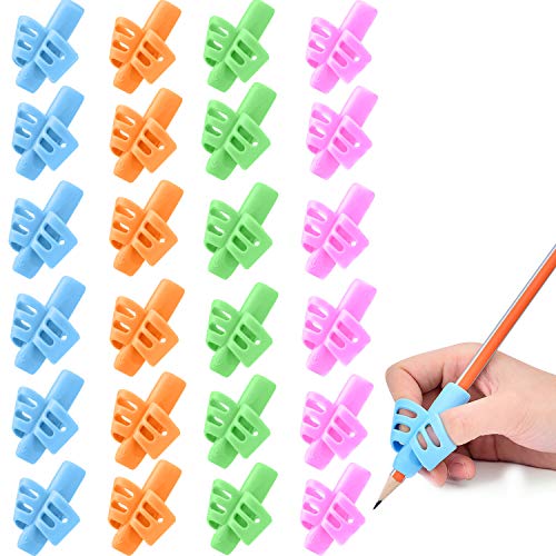 Pencil Grips for Kids Handwriting - JuneLsy Pencil Grips, Pack of 24, School Supplies, Pencil Grip Posture Correction Training Writing AIDS for Kids Toddler, Hollow Ventilation (24)