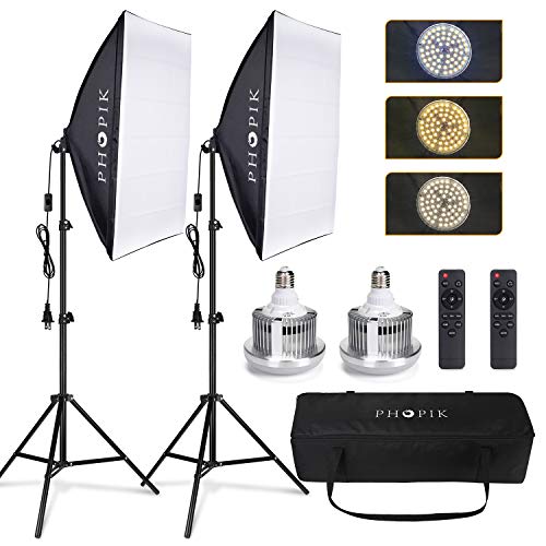 PHOPIK Softbox Lighting Kit 2X20X28 inch Professional Continuous Studio Photography Photo Studio Equipment with 6500K Energy Saving Light Bulb for Portraits and Product Shooting