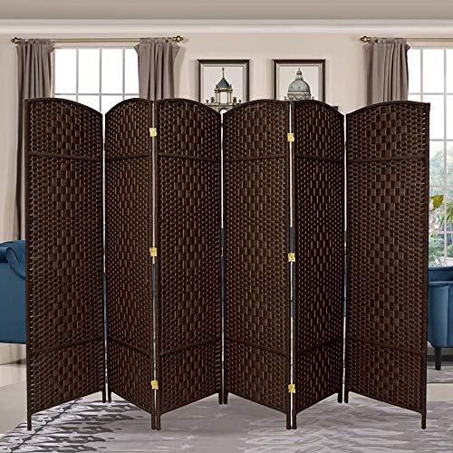 RHF 6 ft. Tall- 19' X Wide-Diamond Weave Fiber Room Divider,Double Hinged,6 Panel Room Divider/Screen, Room Dividers and Folding Privacy Screens 6 Panel, Freestanding Room Dividers-Dark Coffee 6 Panel