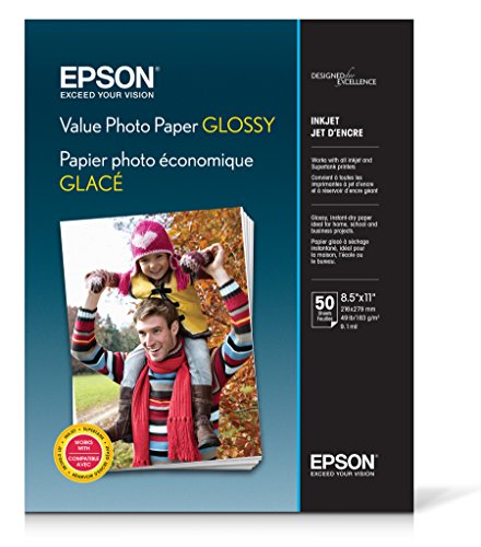 Epson Value Photo Paper Glossy, Letter, 50 Sheets (S400031)