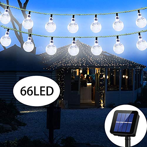 Solar String Lights Globe 38 Feet 66 Crystal Balls Waterproof LED Fairy Lights 8 Modes Outdoor Starry Lights Solar Powered String Light for Garden Yard Home Party Wedding Decoration(White)