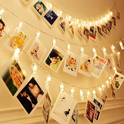 40 LEDs 20 Photo Clips String Fairy lights Battery Powered Decoration for Living Room Bedroom Indoor Christmas Party Wedding for Photo Picture Hanging display,3AA Battery Operated (13ft Warm White)