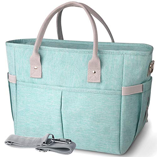 KIPBELIF Insulated Lunch Bags for Women - Large Tote Adult Lunch Box for Women with Shoulder Strap, Side Pockets and Water Bottle Holder, Aqua Green, Normal Size