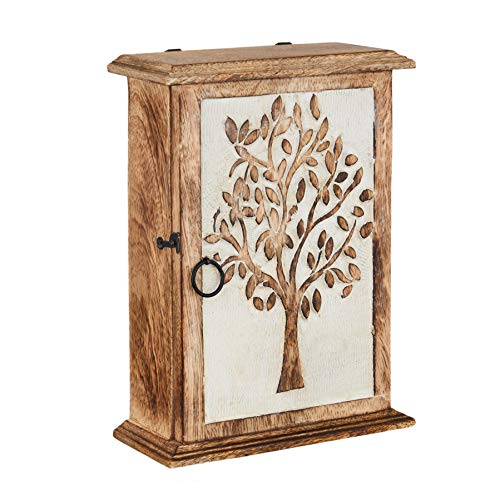 Key Holder for Wall Decorative | Wall Mount Tree of Life Engraved Key Holder Organizer | Wood Key Holder for Wall Rustic | Little Wall Mount Cabinet Storage to Organise Your Keys with Key Holder