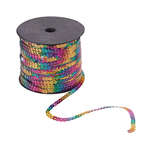 PH PandaHall 150 Yards Rainbow Flat Sequin Trim, 6mm Flat Sequin Trim Sequin String Ribbon Roll for Crafts, DIY Projects, Embellishments, Costume Accessories, 150 Yards