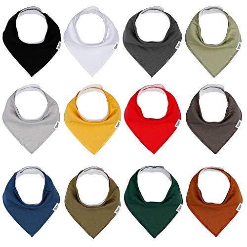 Baby Bandana Drool Bibs for Boys and Girls, Solid Colors, Unisex 12 Pack Baby Bibs Set for Teething and Drooling, Organic Cotton Bibs,Soft Absorbent and Hypoallergenic