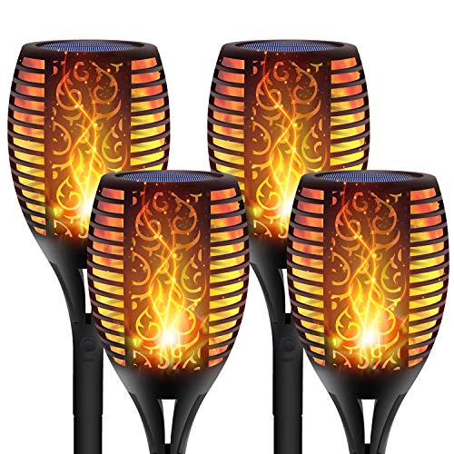DIKAIDA 4PCs Solar Torch Lights, Upgrade Outdoor Tiki Light, 96 LED Waterproof Flickering Flame Torches, Landscape Decoration Lighting, Auto On/Off Dusk to Dawn