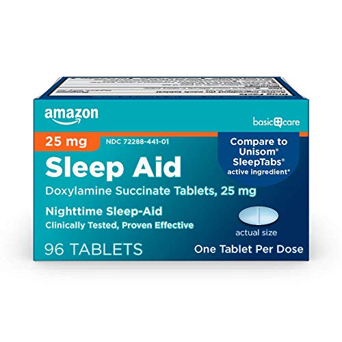 Amazon Basic Care Sleep Aid Tablets, Doxylamine Succinate Tablets, 25 mg, Nighttime Sleep Aid to Help You Fall Asleep, 96 Count