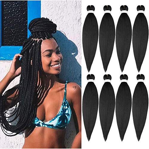 Pre Stretched Braiding Hair,8 Packs/Lot 20 Inch Professional Itch Free Low Temperature Synthetic Fiber Crochet Braids Crochet Hair Braiding Hair Extension Twist Braid 20 inches 8 packs 1B#