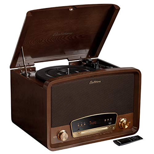 Electrohome Kingston 7-in-1 Vintage Vinyl Record Player Stereo System with 3-Speed Turntable, Bluetooth, AM/FM Radio, CD, Aux in, RCA/Headphone Out, Vinyl/CD to MP3 Recording & USB Playback (RR75)